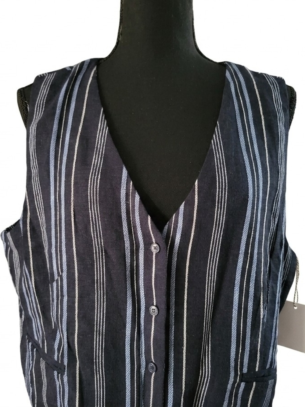 Ellen Tracy Navy with White & Light Blue Pinstripes Vest